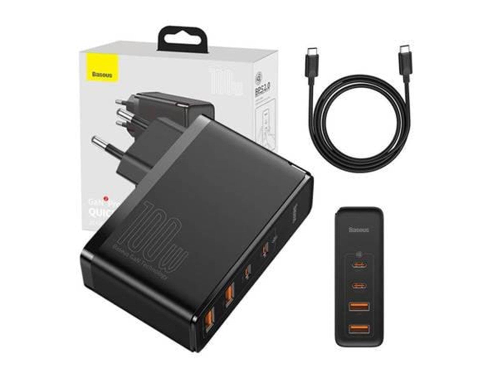 Baseus Travel Charger GaN2 Pro Quick 2x USB + 2x USB-C 100W EU (Black) USB-Hubs - 4 - Schwarz
