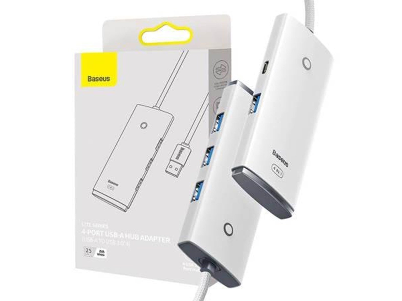 Baseus Lite Series Hub 4in1 USB to 4x USB 3.0 25cm (White) USB-Hubs - USB 3.0 - 4 - Weiß