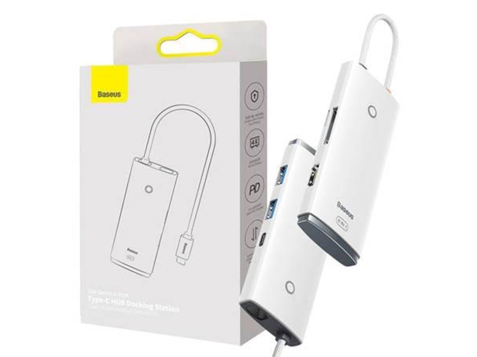 Baseus Lite Series Hub 6w1 USB-C to 2x USB 3.0 + USB-C PD + HDMI + SD/TF (white) USB-Hubs - USB 3.0 - 5 - Weiß