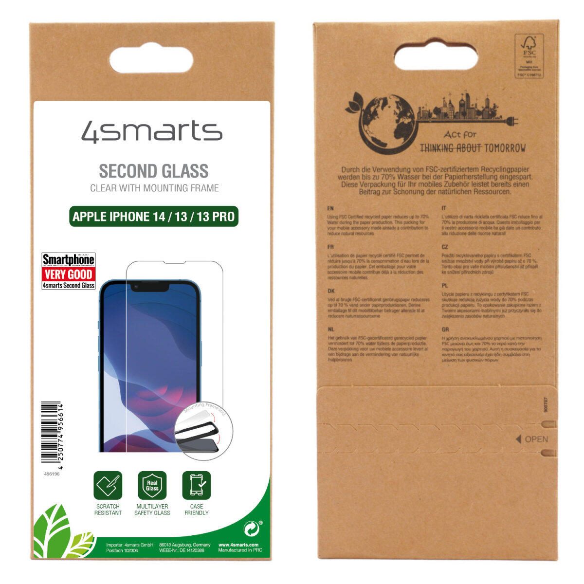 4smarts Second Glass X-Pro Clear mit Montagerahmen für Apple iPhone SE (4.Gen.) / 14 / 13 / 13 Pro