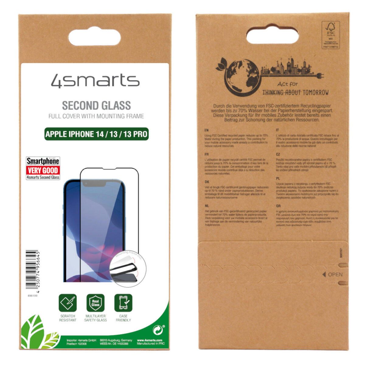 4smarts Second Glass X-Pro Full Cover für Apple iPhone 14/ 13/ 13 Pro mit Montagerahmen