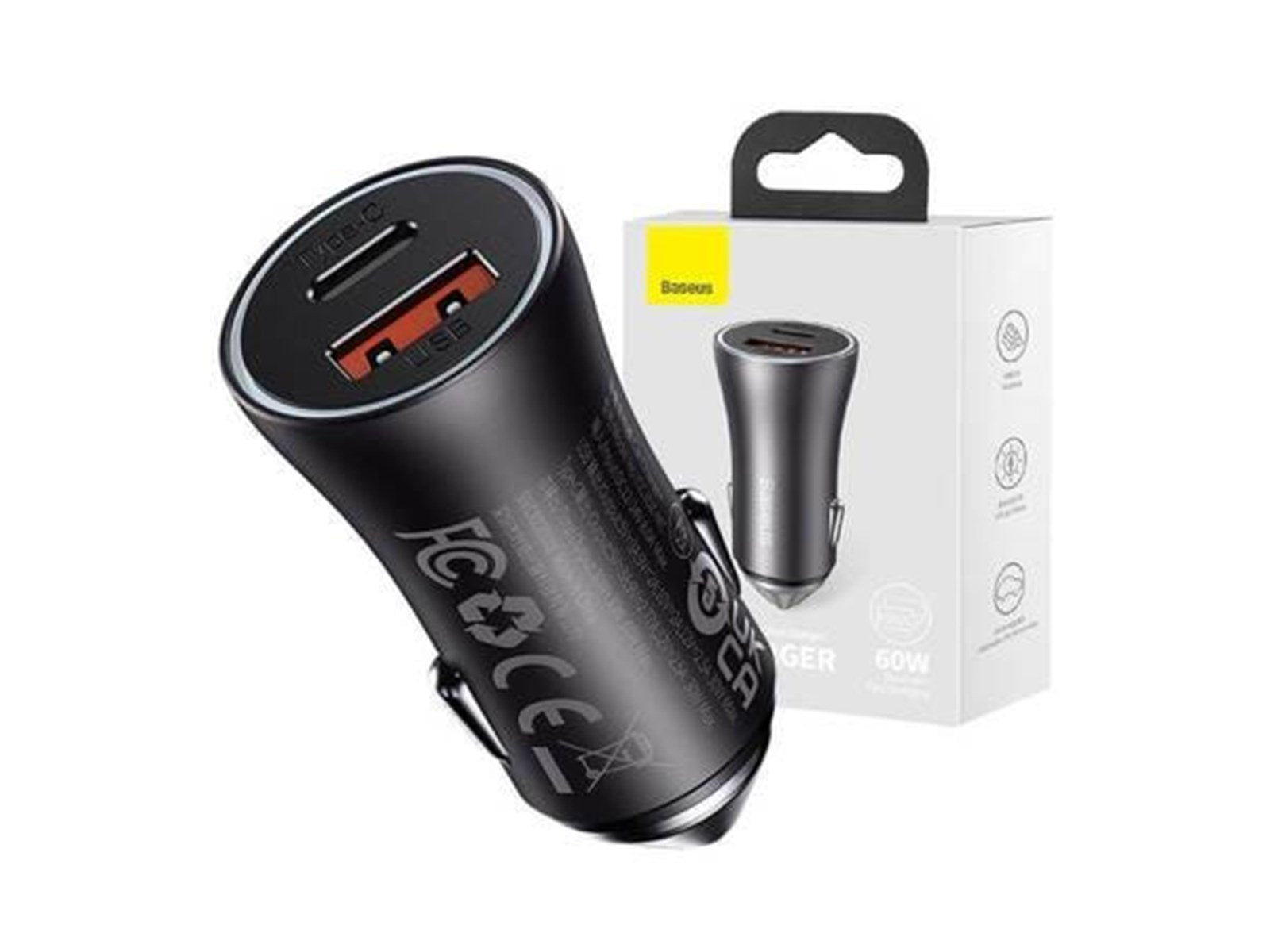 Baseus Car charger  Golden Contactor Max USB + USB-C 60W (grey)