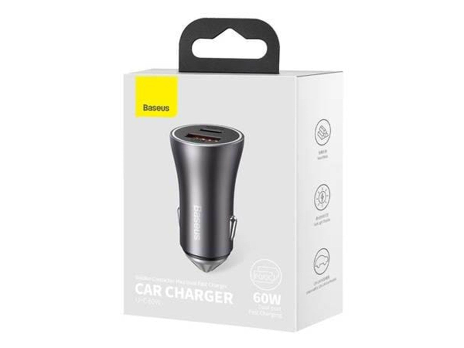 Baseus Car charger  Golden Contactor Max USB + USB-C 60W (grey)