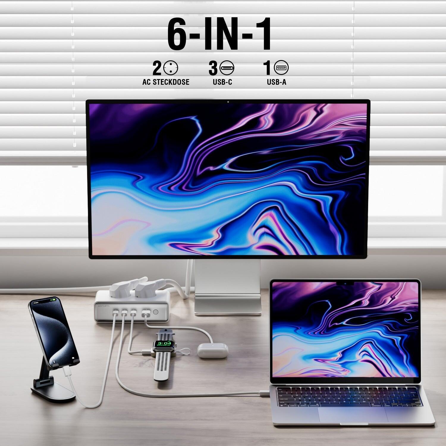 4smarts Desk Charger GaN 65W mit AC-Steckdosen, weiß
