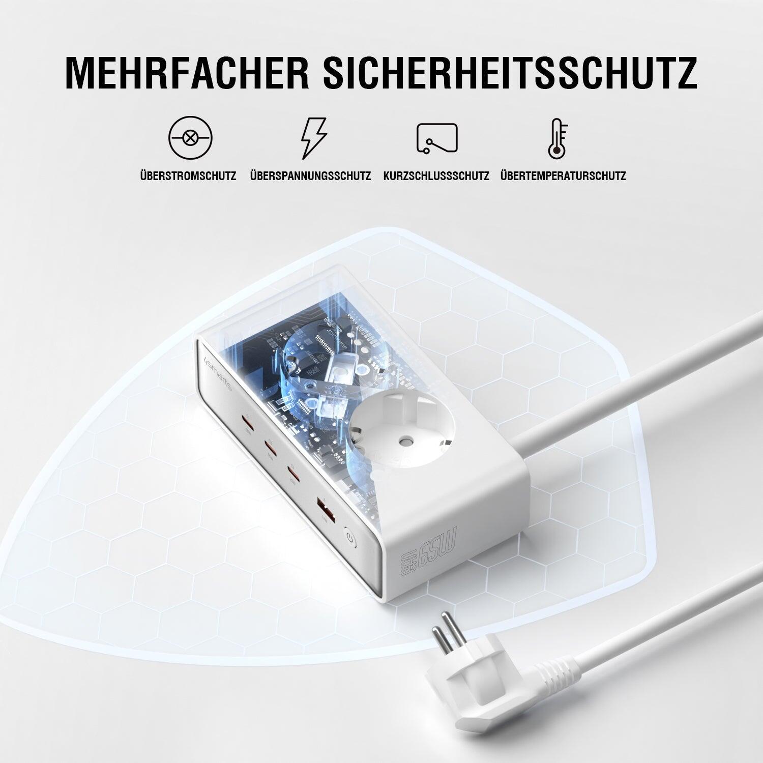 4smarts Desk Charger GaN 65W mit AC-Steckdosen, weiß