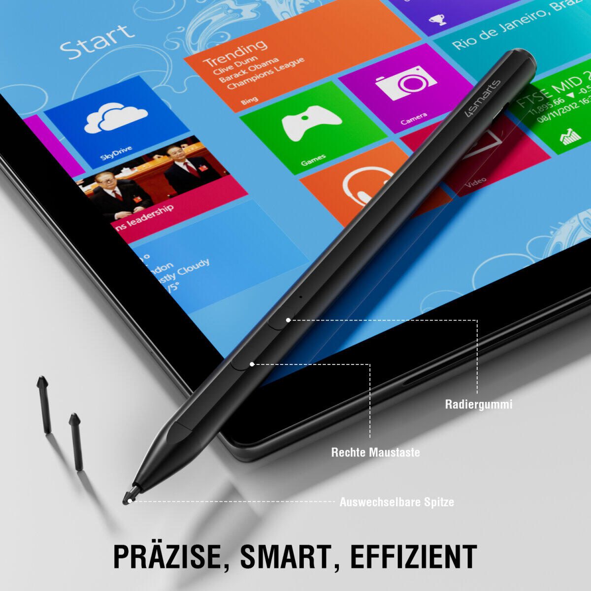 4smarts Aktiver Eingabestift MPP für Surface, schwarz