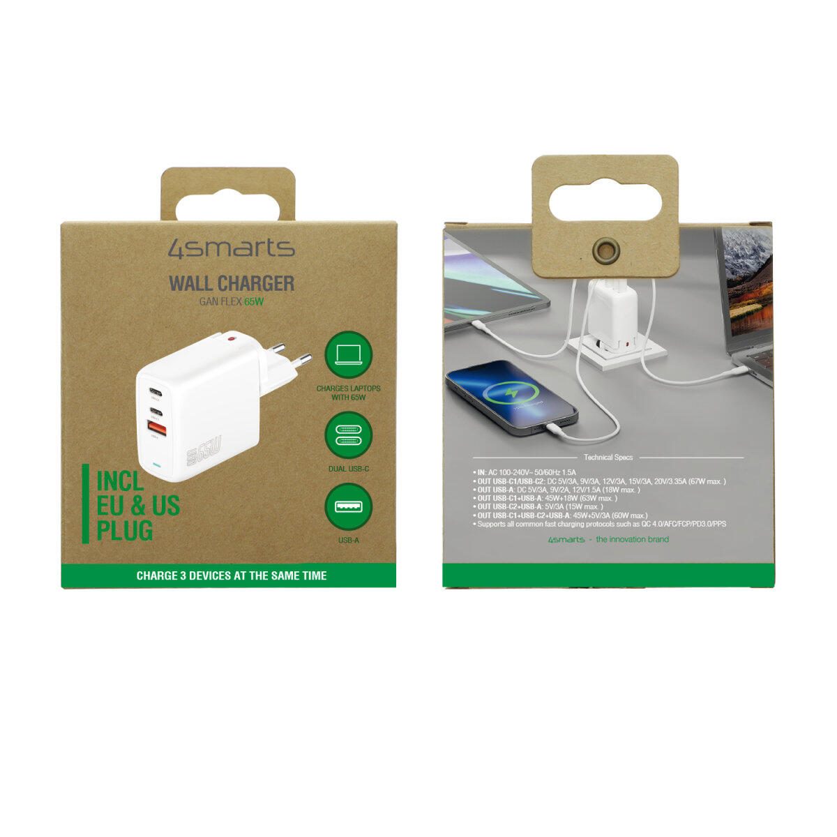 4smarts Ladegerät GaN Flex 65W 2 USB-C+1 USB-A weiß