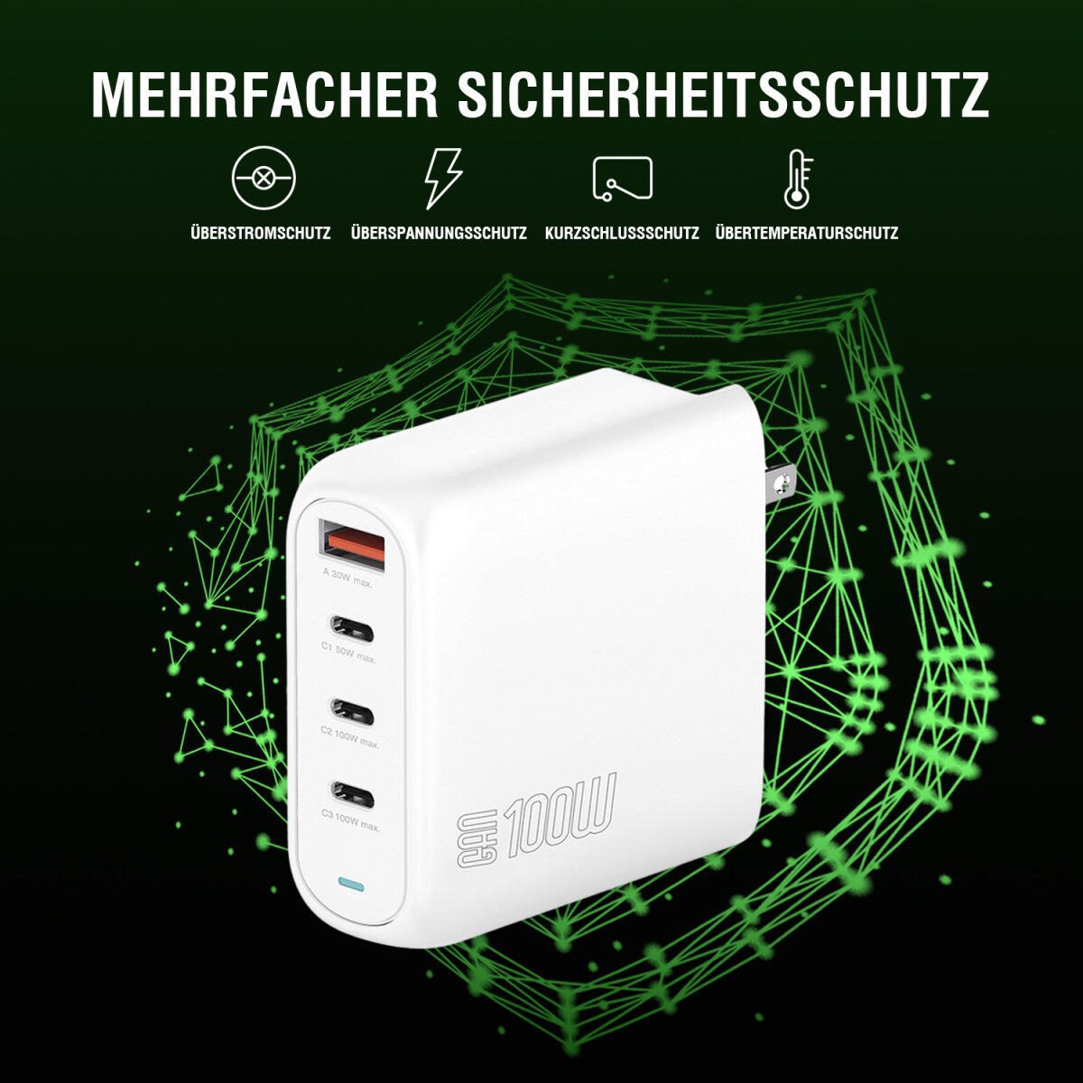4smarts Ladegerät GaN Flex Pro 100W 3 USB-C+1 USB-A, weiß, Travel Edition