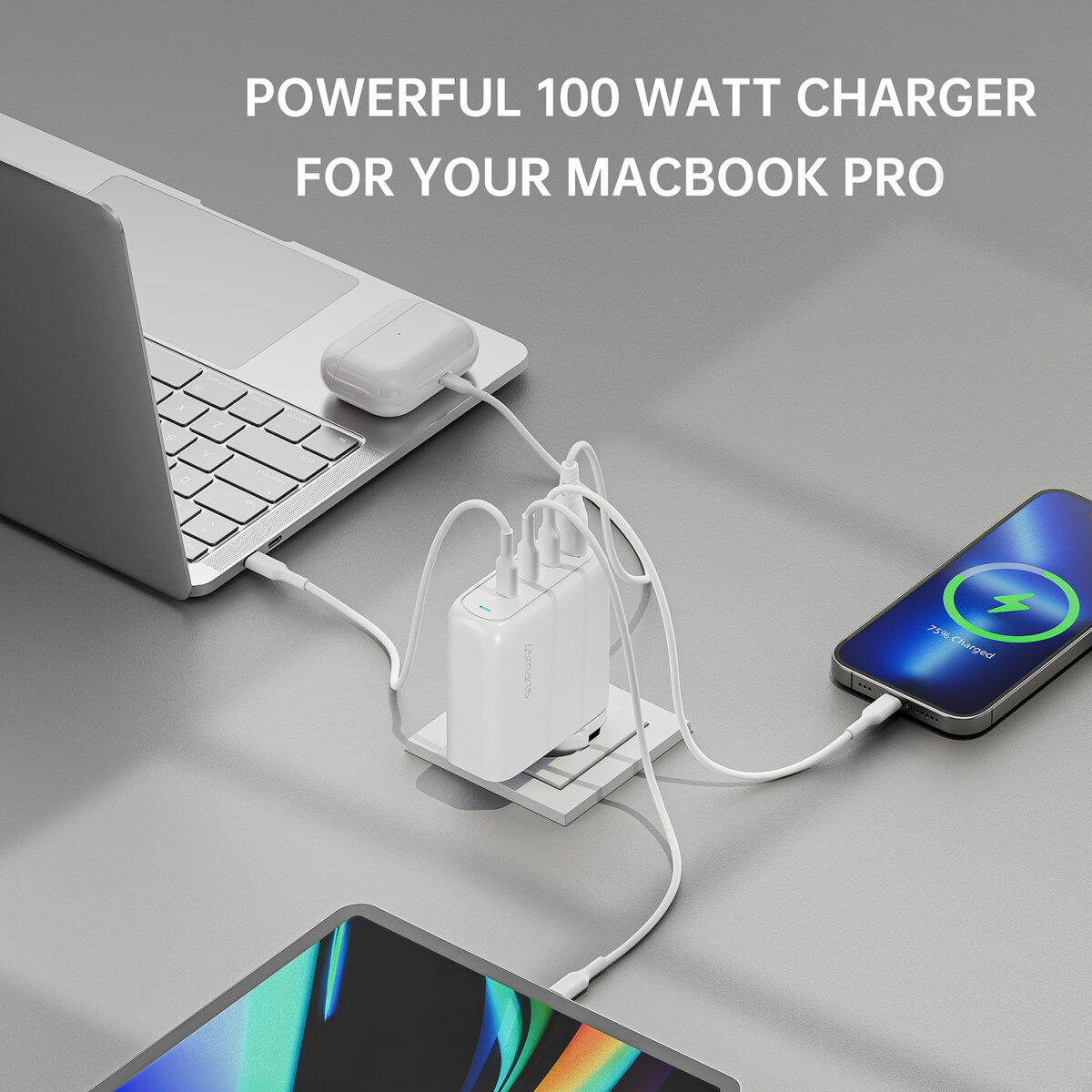 4smarts Ladegerät GaN Flex Pro 100W 3 USB-C+1 USB-A, weiß, Travel Edition