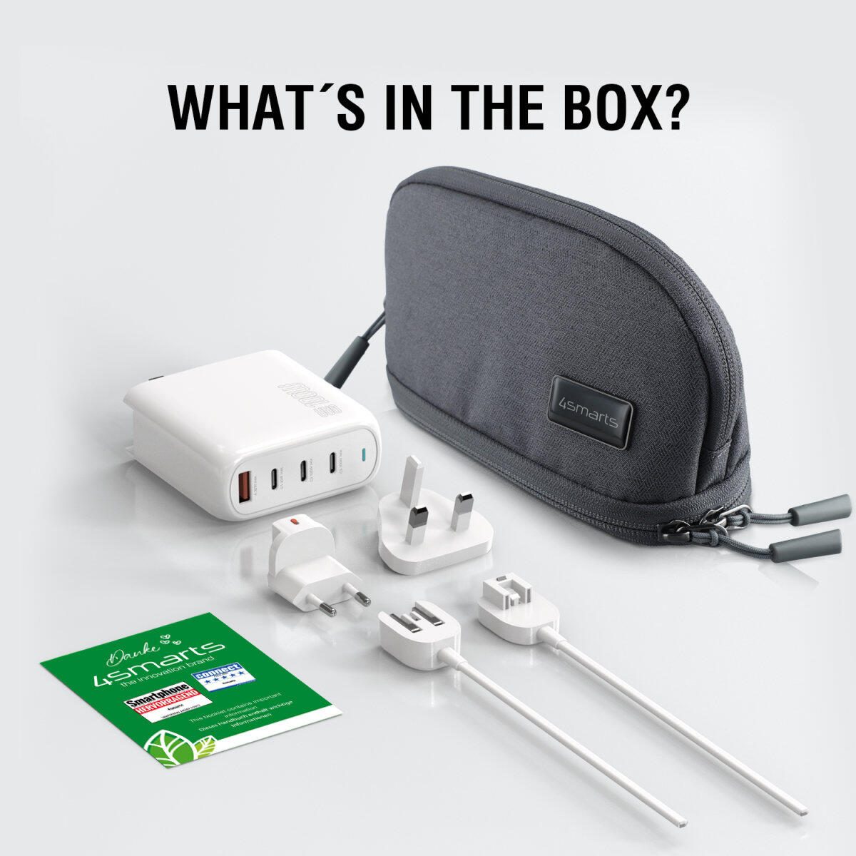 4smarts Ladegerät GaN Flex Pro 100W 3 USB-C+1 USB-A, weiß, Travel Edition