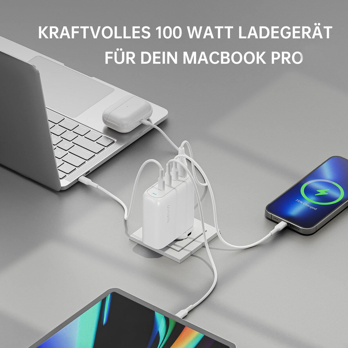 4smarts Ladegerät GaN Flex Pro 100W 3 USB-C+1 USB-A, weiß, Travel Edition