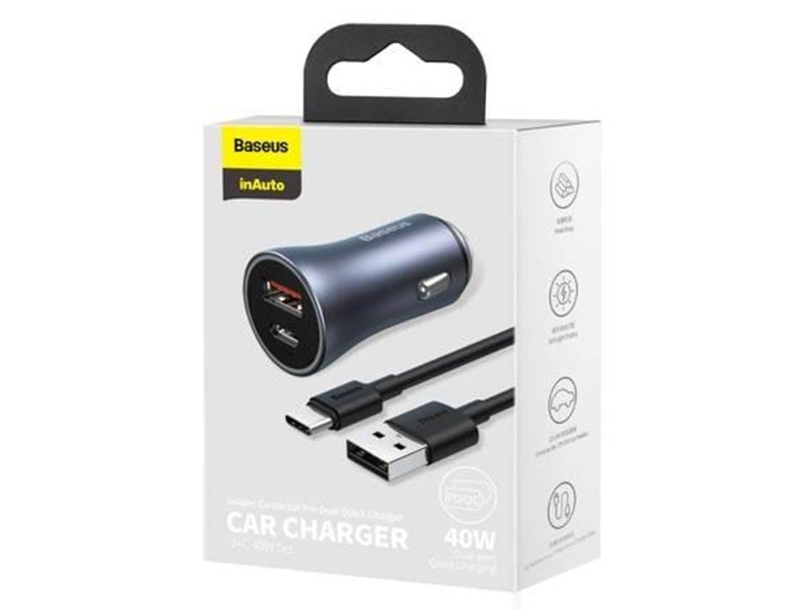Baseus  Golden Contactor Pro car charger USB + USB-C QC4.0+ PD SCP 40W (gray)