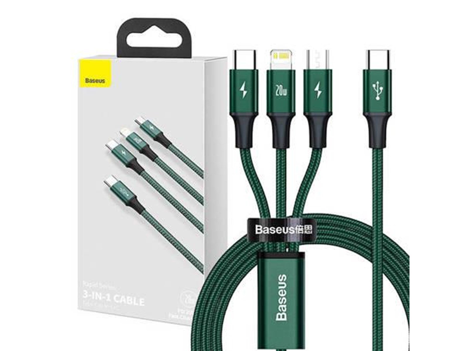 Baseus Rapid Series 3-in-1 cable USB-C For M+L+T 20W 1.5m (Green )
