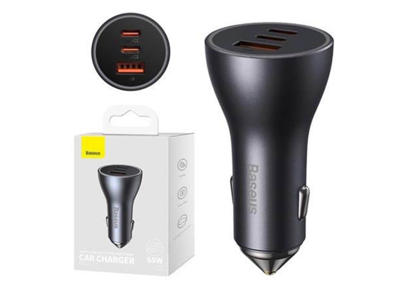 Baseus Car charger  Golden Contactor Pro 2x USB-C 1x USB 65W (grey)