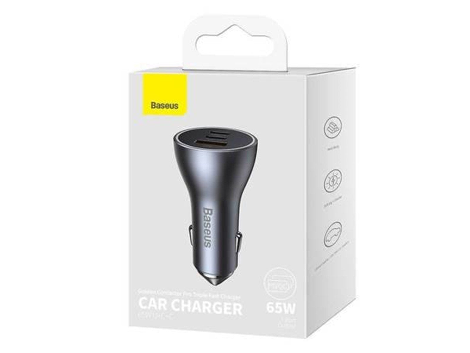 Baseus Car charger  Golden Contactor Pro 2x USB-C 1x USB 65W (grey)