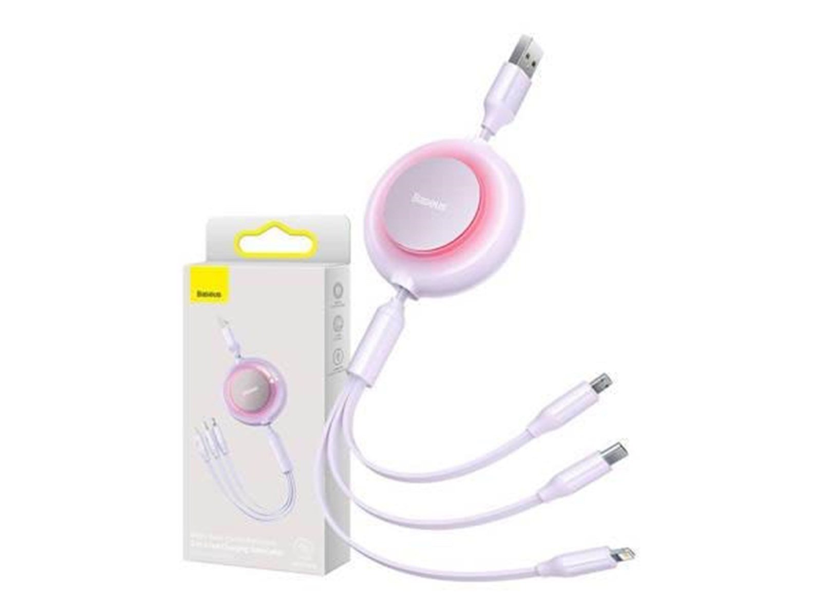 Baseus Bright Mirror 2 3-in-1 USB 3-in-1 cable for micro USB / USB-C / Lightning 3.5A 1.1m (Purple)