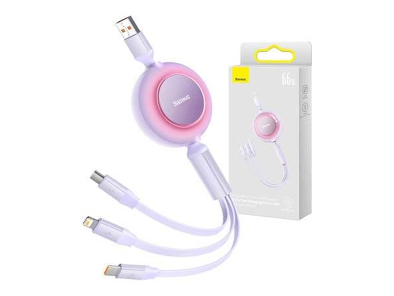 Baseus Bright Mirror 3 USB 3-in-1 cable for micro USB / USB-C / Lightning 66W / 2A 1.1m (Purple)