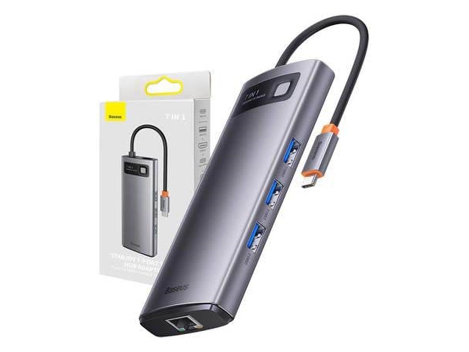 Baseus Hub 7in1 Metal Gleam Series USB-C to 3x USB 3.0 + 2x HDMI + USB-C PD + Ethernet RJ45 USB-Hubs - USB 3.0 - 7 - Grau