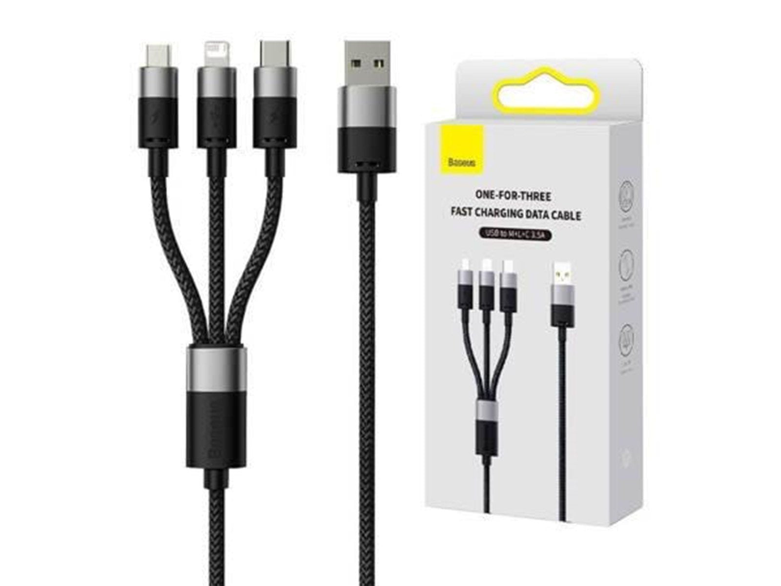 Baseus 3in1 USB cable  StarSpeed Series USB-C + Micro + Lightning 3.5A 1.2m (Black)