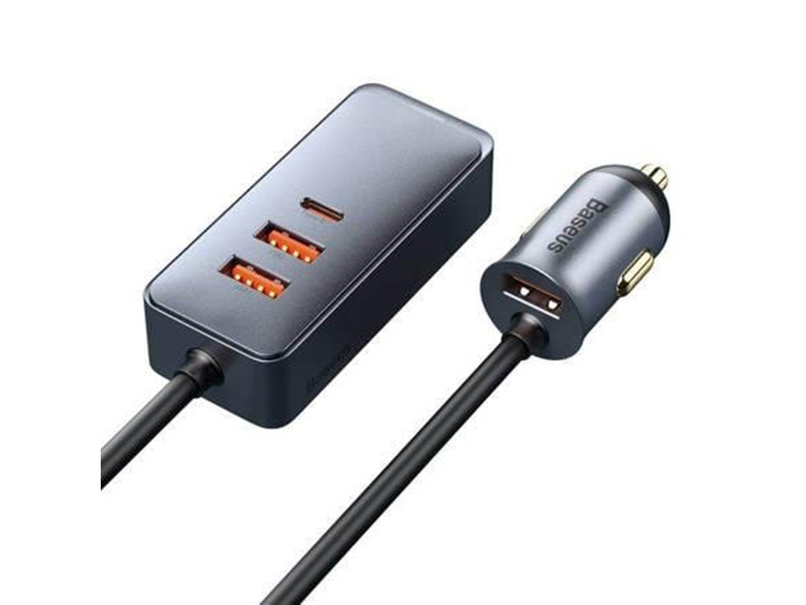 Baseus Car charger  Share Together with extension cord 3x USB USB-C 120W (grey)