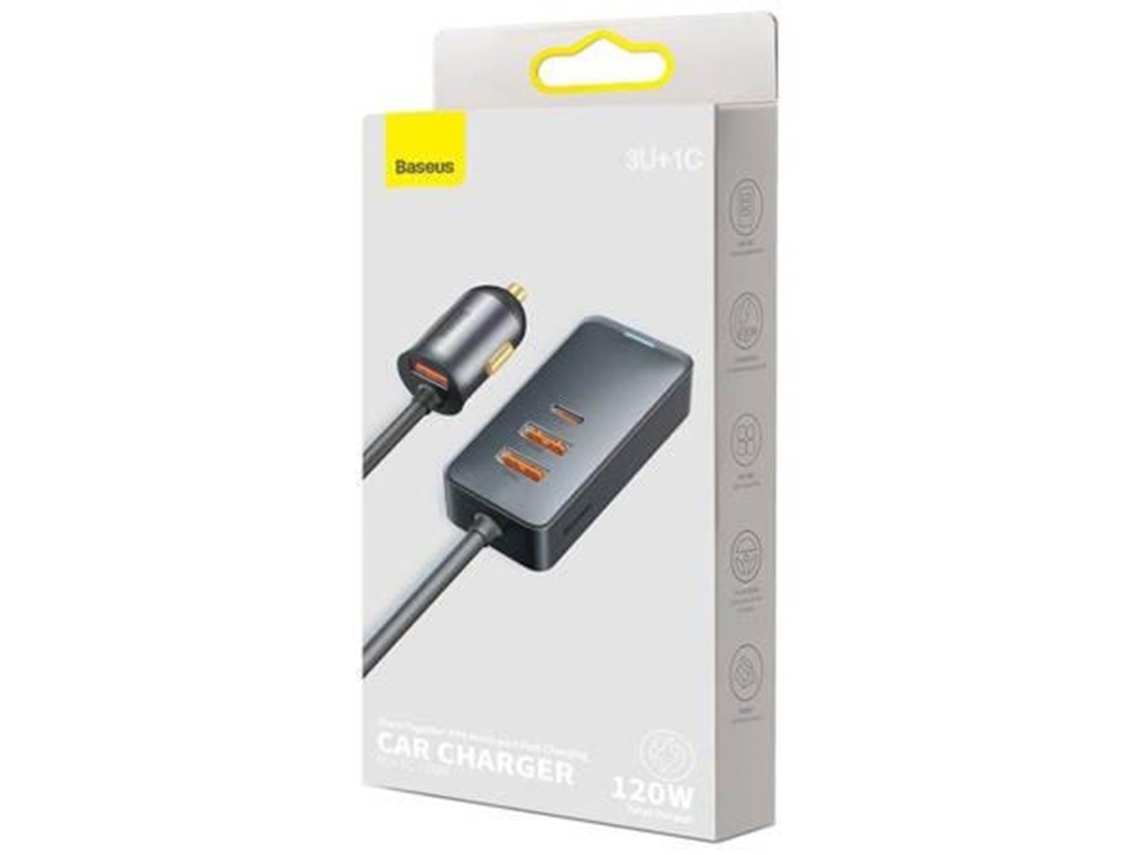 Baseus Car charger  Share Together with extension cord 3x USB USB-C 120W (grey)