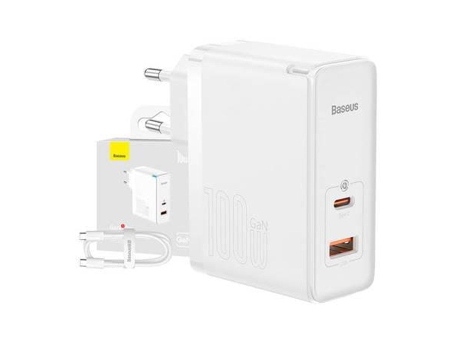 Baseus Wall charger  GaN5 Pro USB-C + USB 100W + 1m cable (white)
