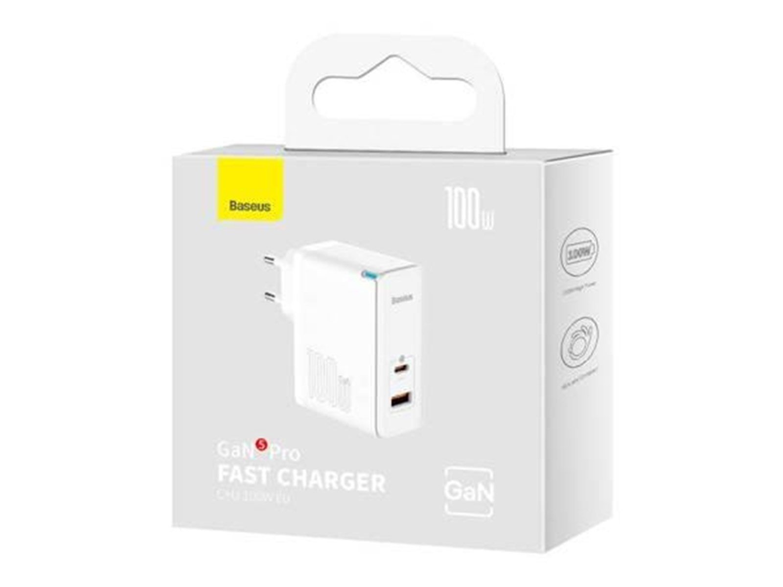 Baseus Wall charger  GaN5 Pro USB-C + USB 100W + 1m cable (white)