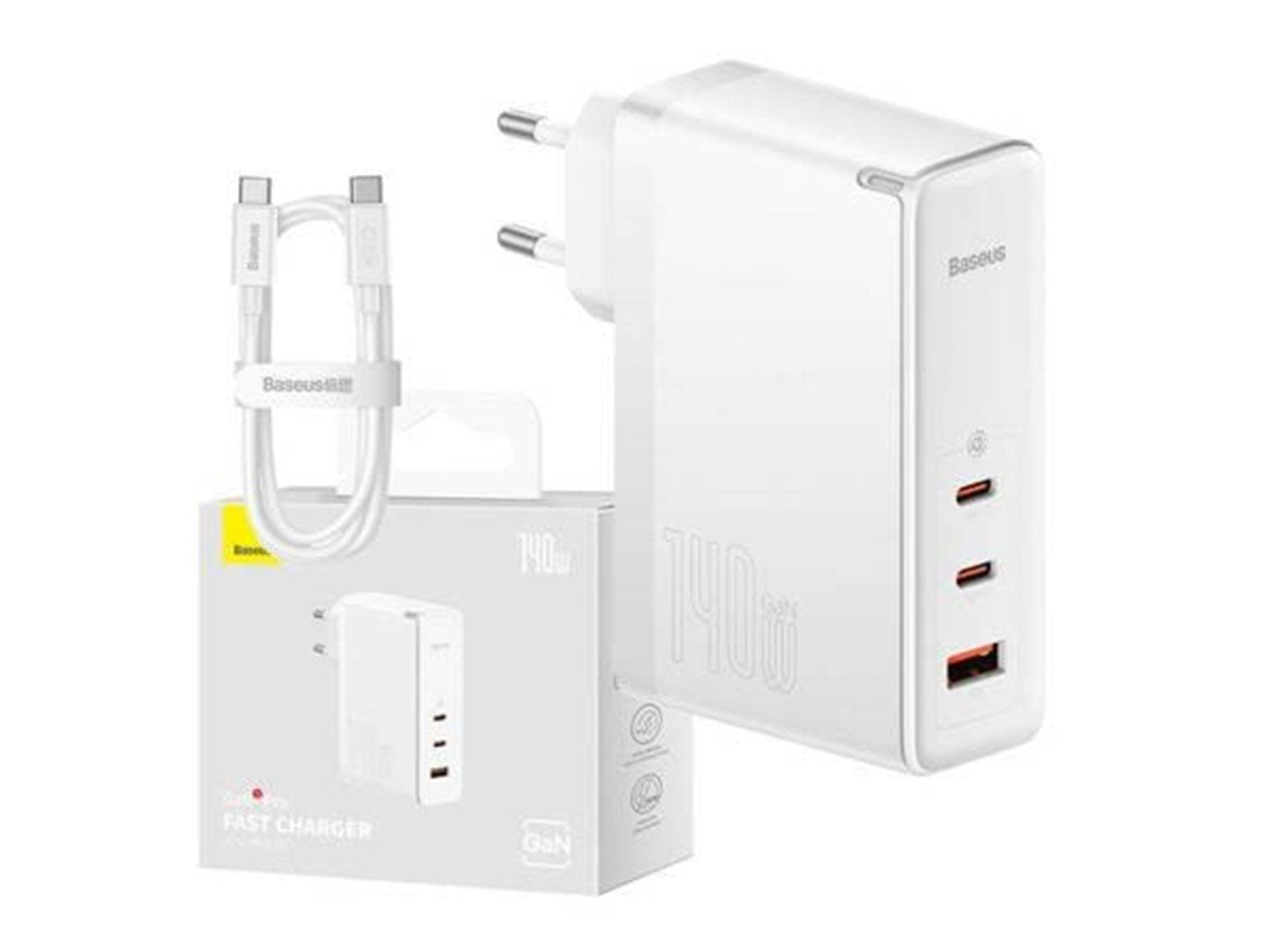 Baseus Wall charger  GaN5 Pro 2xUSB-C + USB 140W (white)
