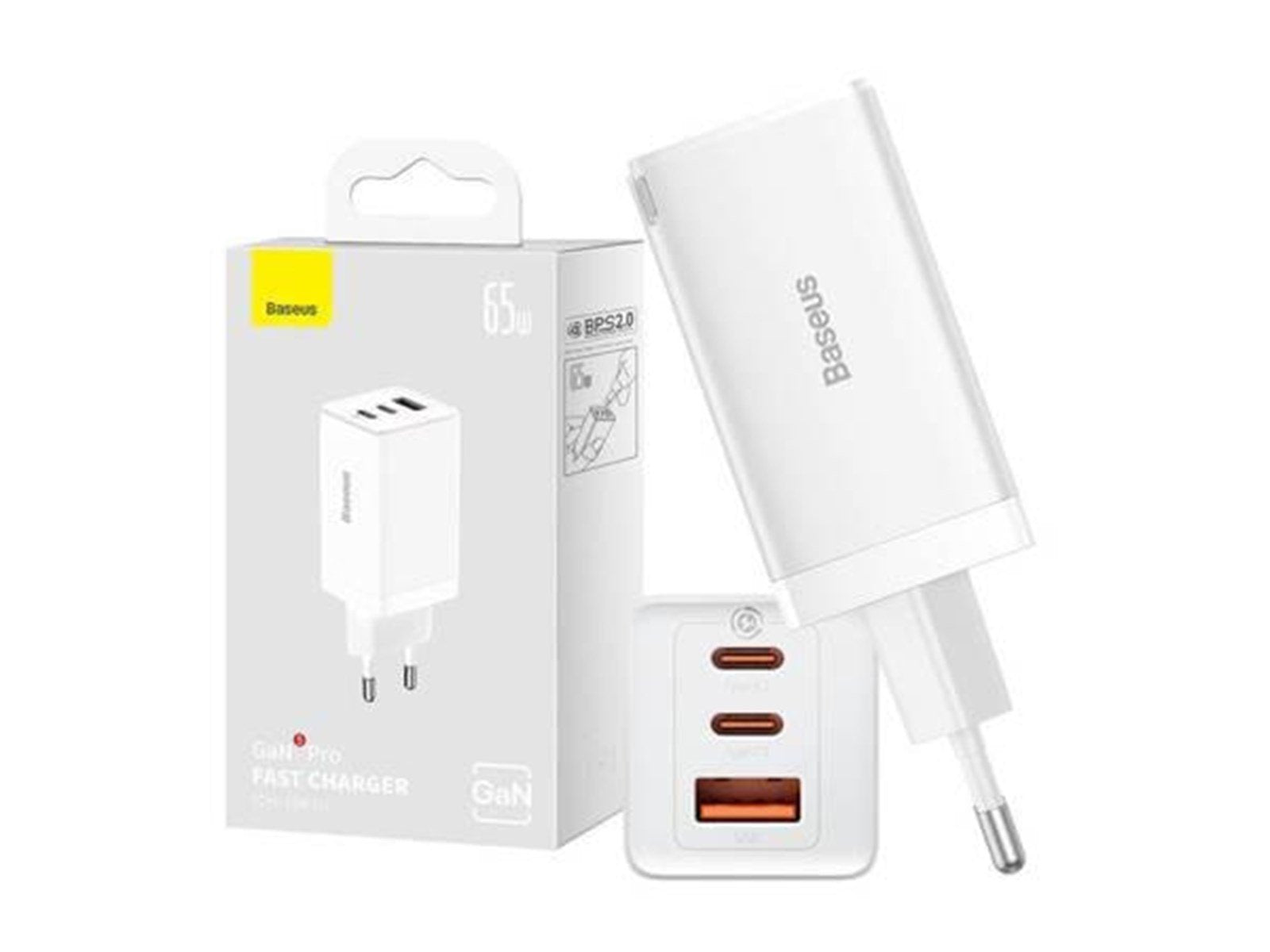 Baseus Wall charger  GaN5 Pro 2xUSB-C + USB 65W (white)