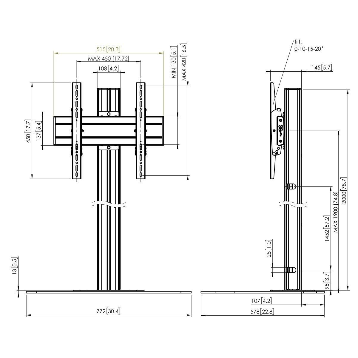 Vogel's F2044 TV-Standfuß bis (65'), Profilhöhe 200 cm, max. 80 kg, Vesa max. 400 x 400, schwarz
