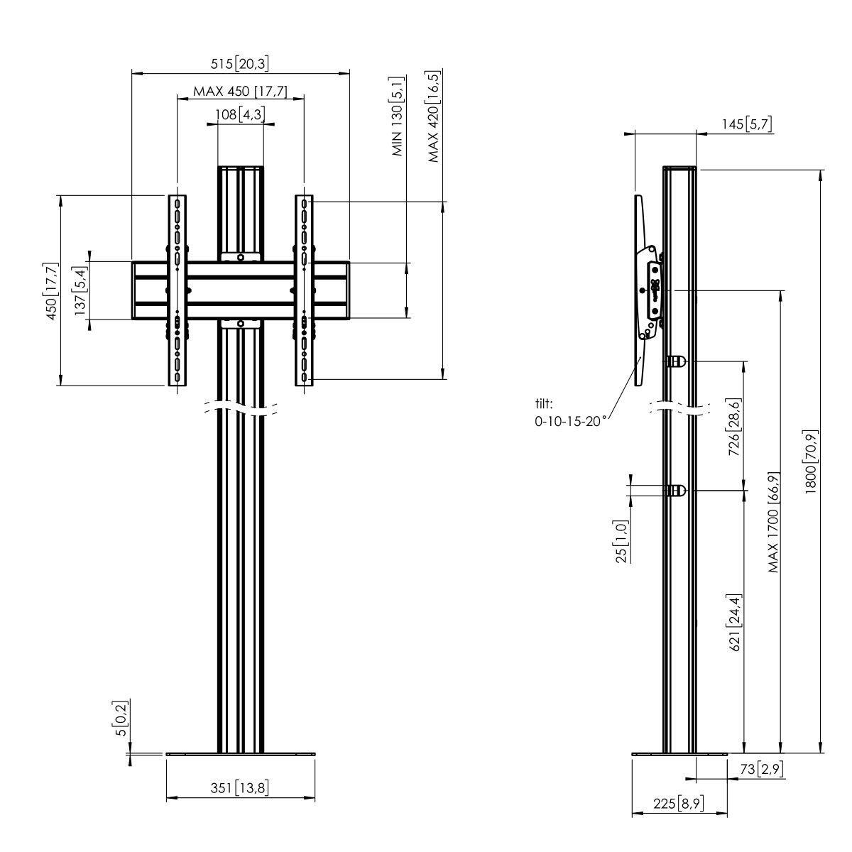 Vogel's FM1844 TV-Bodenständer zum Verschrauben bis 165 cm (65') Profilhöhe 180 cm, max. 80 kg, Vesa max. 400 x 400, Sch