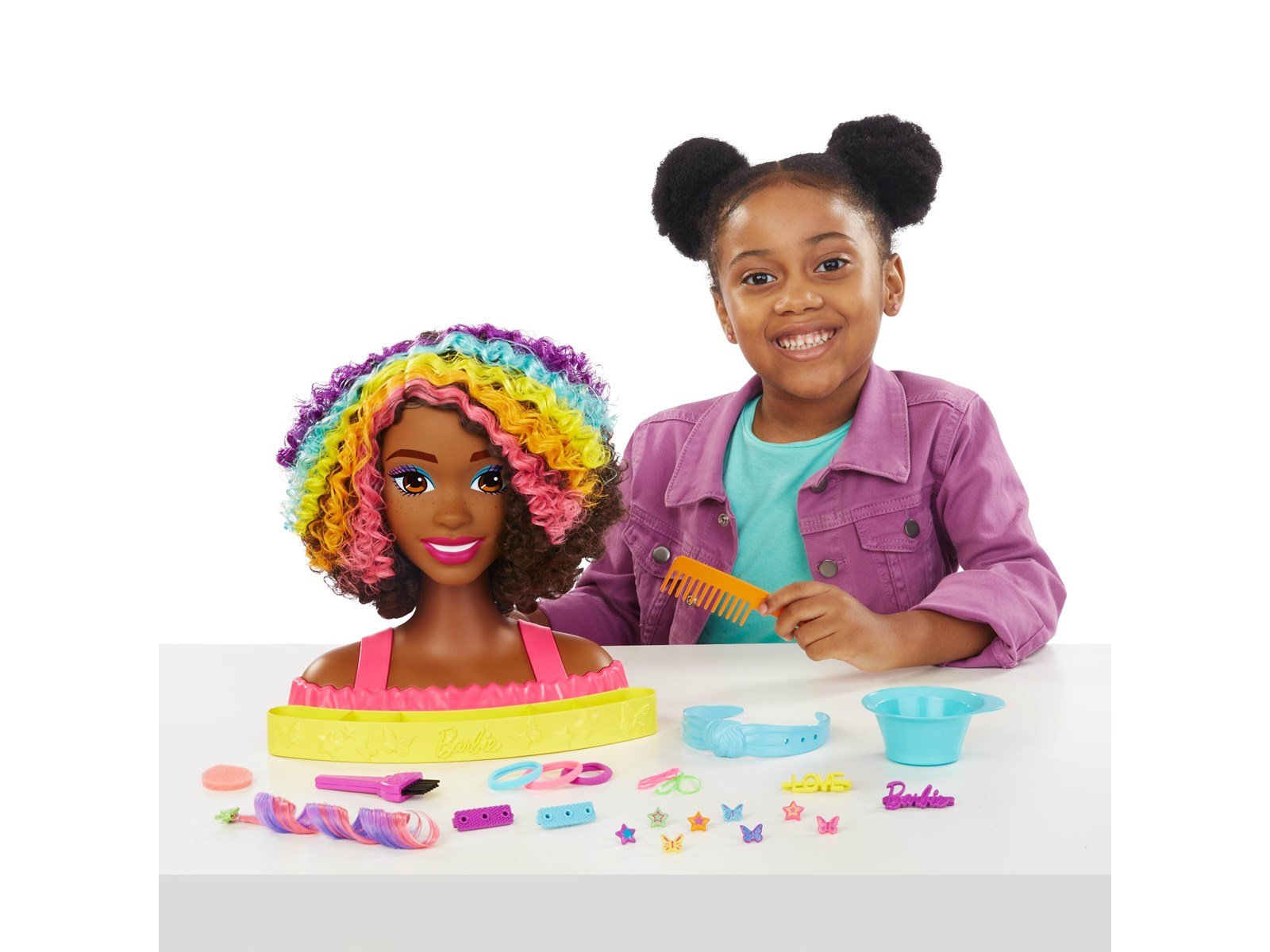 Barbie Totally Hair Curly Brown Rainbow Hair