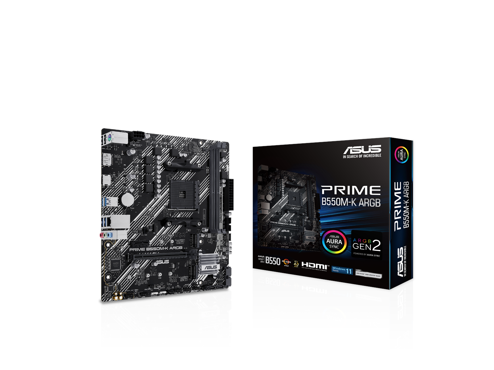 ASUS PRIME B550M-K ARGB Mainboard - AMD B550 - AMD AM4 socket - DDR4 RAM - Micro-ATX