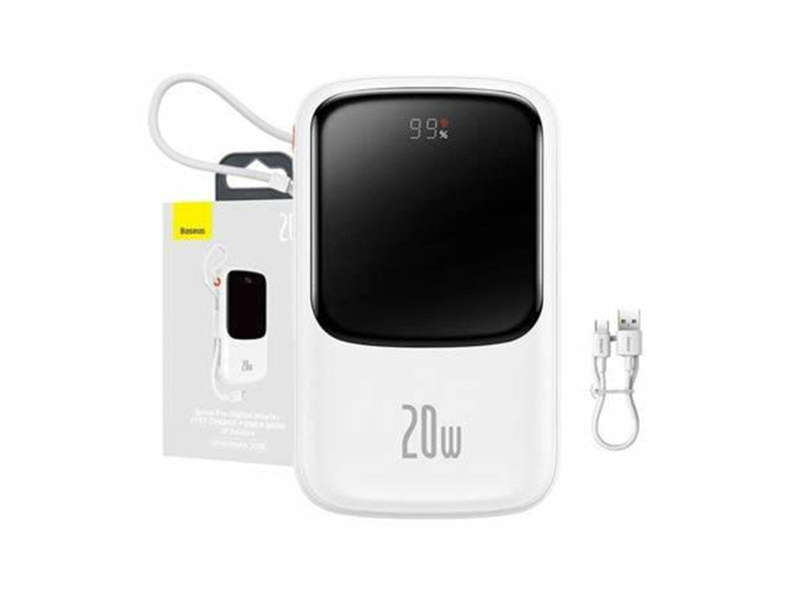 Baseus Powerbank Qpow PRO with cable USB-C 2xUSB 10000mAh 20W (White) Powerbank (Akku) - Weiß - 10000 mAh