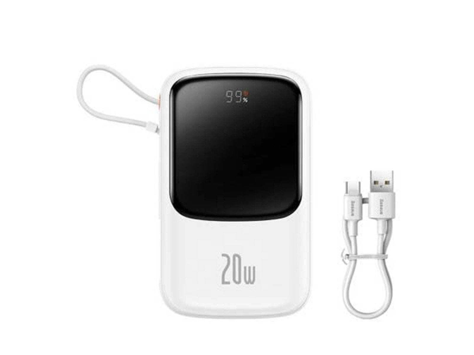 Baseus Powerbank Qpow PRO with cable USB-C 2xUSB 10000mAh 20W (White) Powerbank (Akku) - Weiß - 10000 mAh