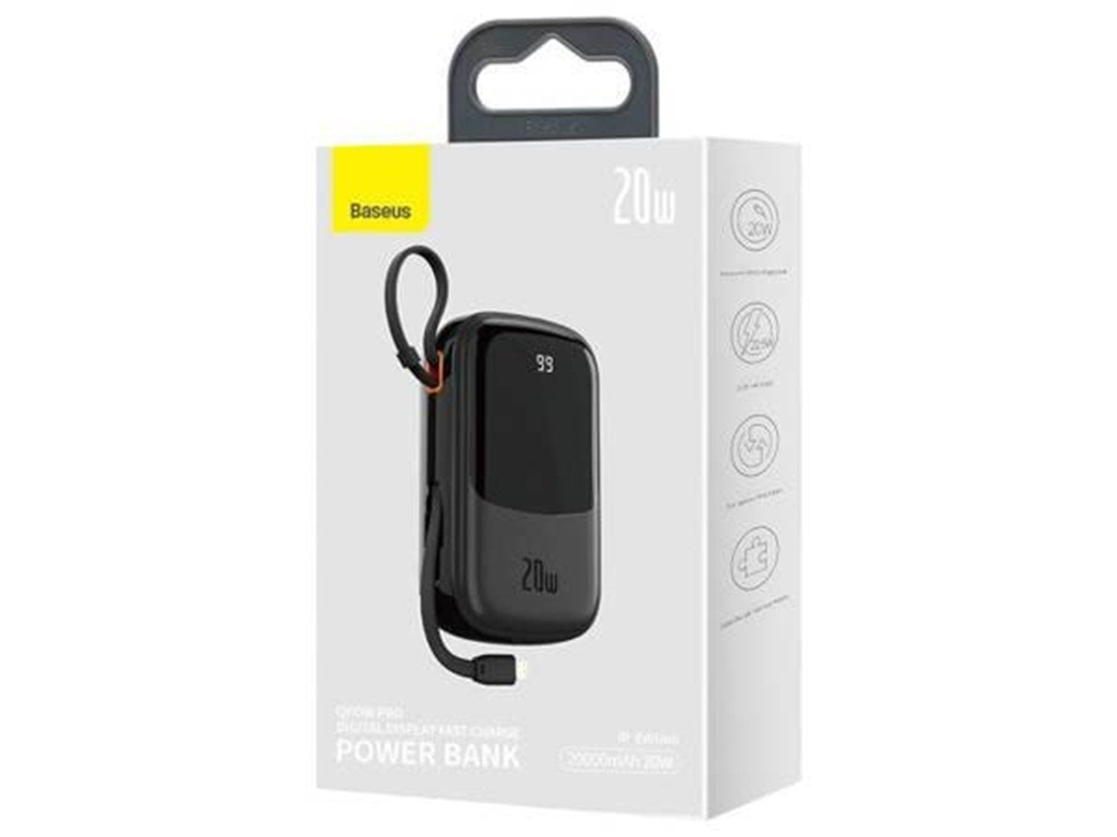 Baseus Powerbank Qpow PRO with Lightning cable USB-C port and USB 20000mAh 20W (Black) Powerbank (Akku) - schwarz - 20000 mAh