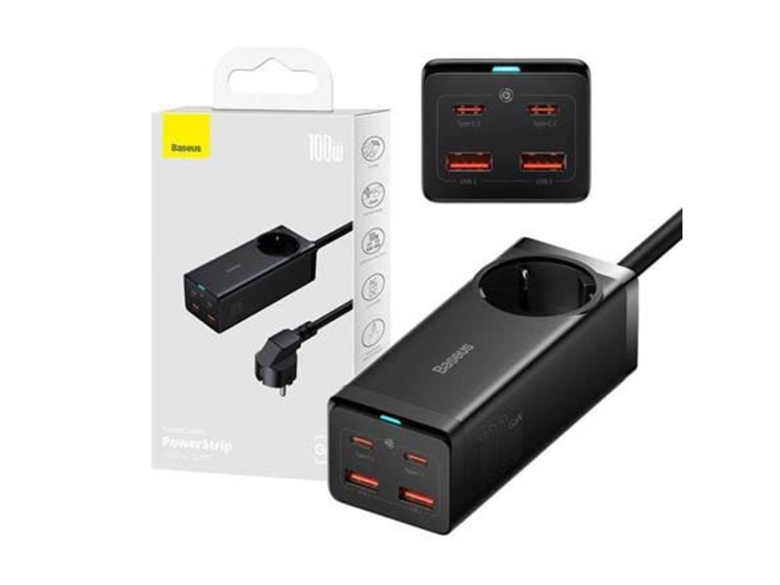 Baseus GaN3 Pro wall charger / powerstrip 2xUSB + 2xUSB-C + AC 100W (black) USB-Hubs - 5 - Schwarz