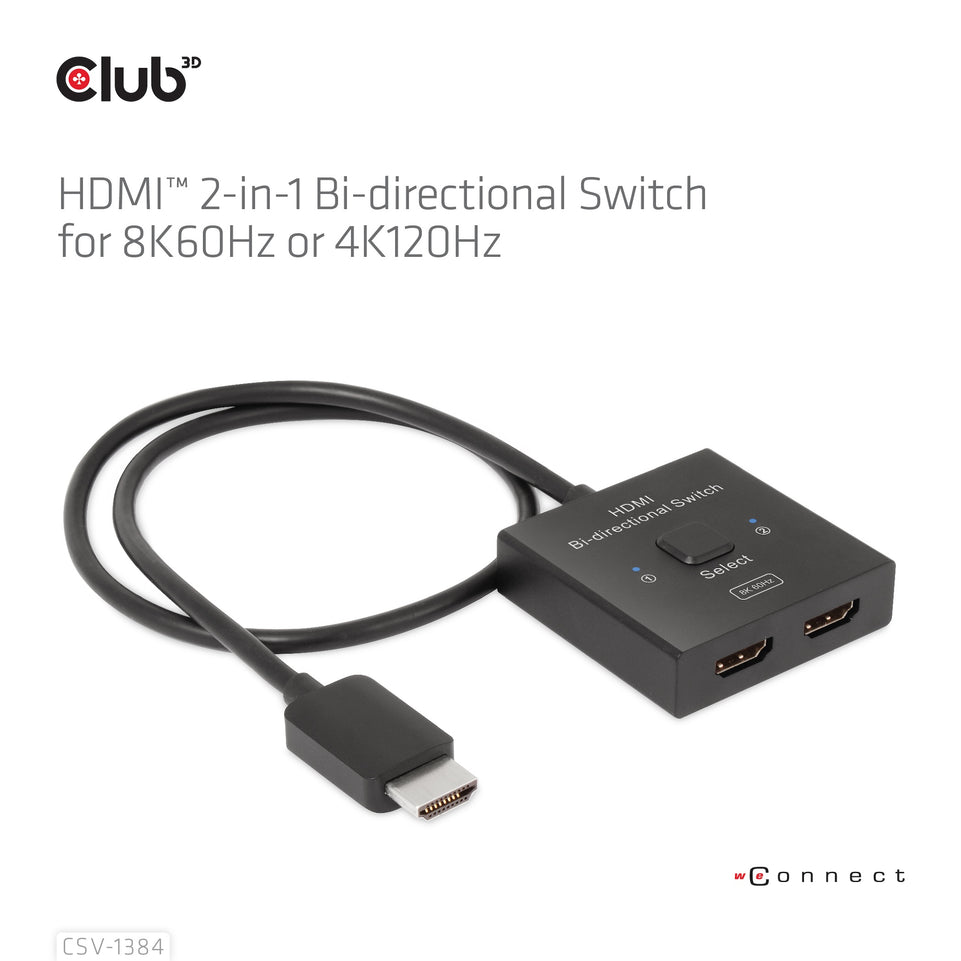 Club3D HDMI Switch 2-in-1 bidirektional   8K60Hz/4K120Hz UHD ret