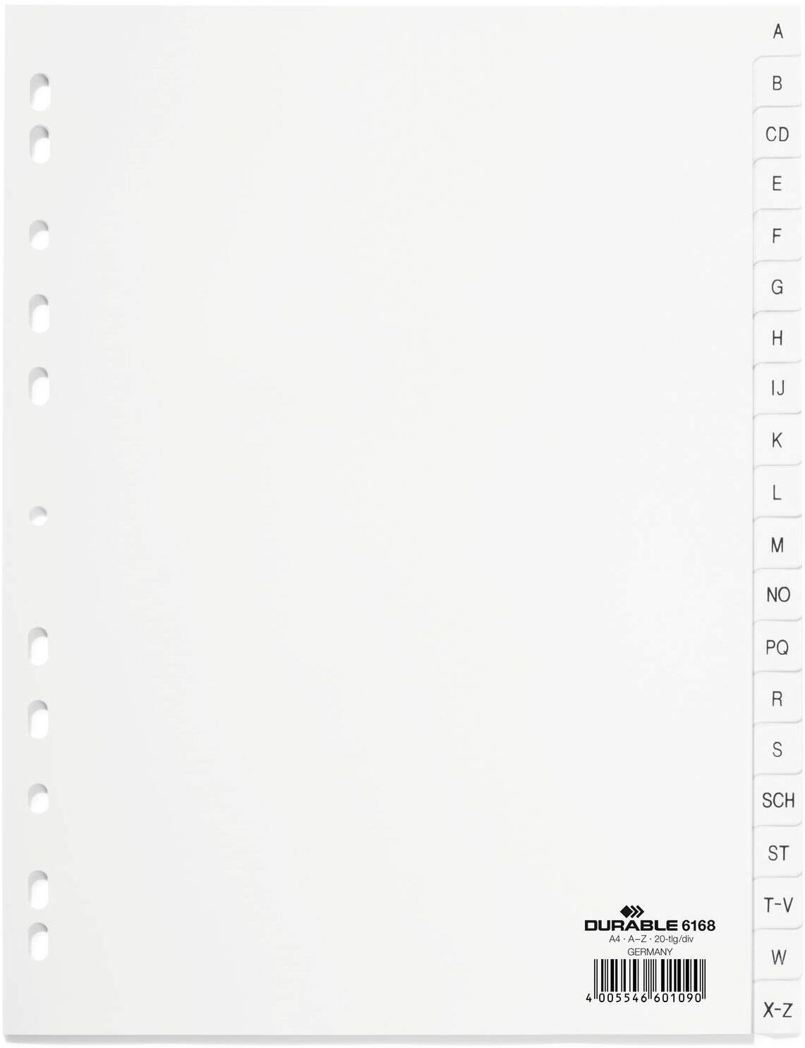 DURABLE A-Z Ordnerregister A4 - 20-teilig - weiß