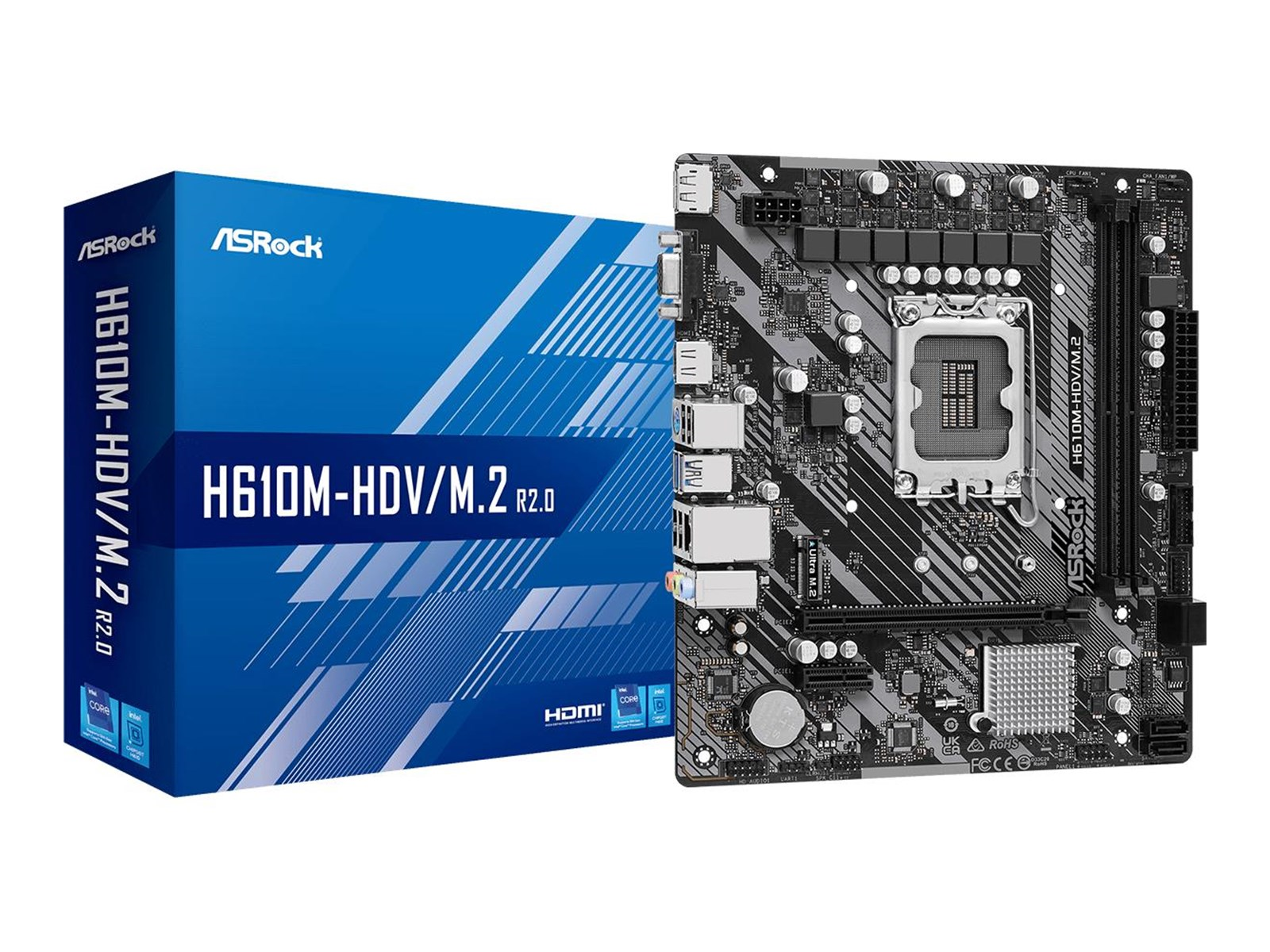 ASRock H610M-HDV/M.2 R2.0 Mainboard - Intel H610 - Intel LGA1700 socket - DDR4 RAM - Micro-ATX