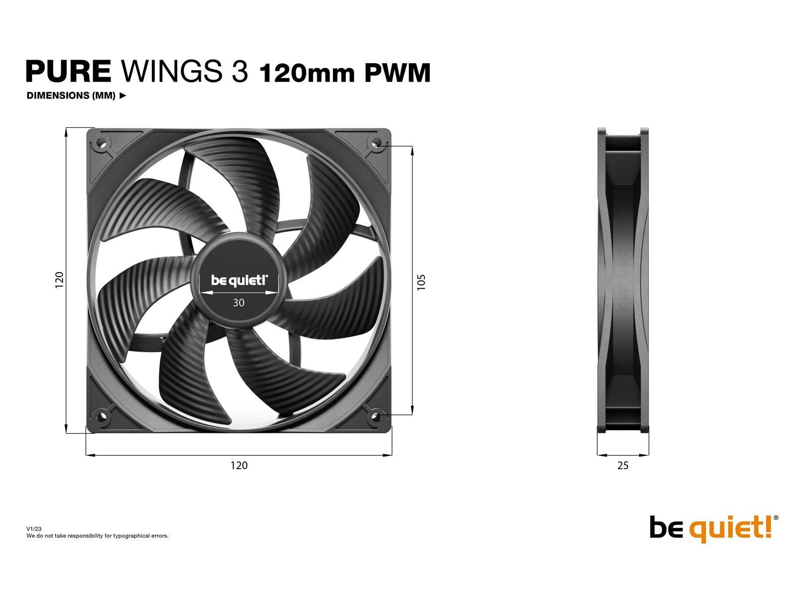 be quiet! Pure Wings 3 120mm PWM - Gehäuselüfter - 120mm - Schwarz - 26 dBA