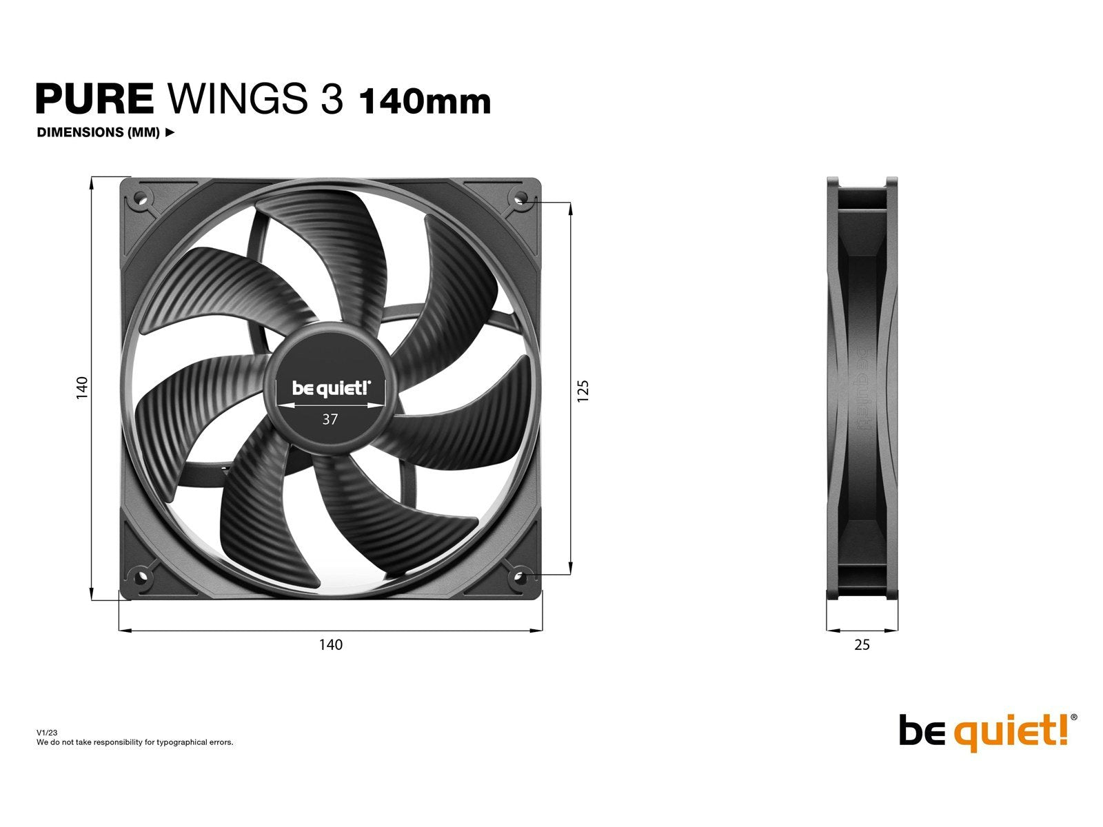 be quiet! Pure Wings 3 140mm - Gehäuselüfter - 140mm - Schwarz - 22 dBA