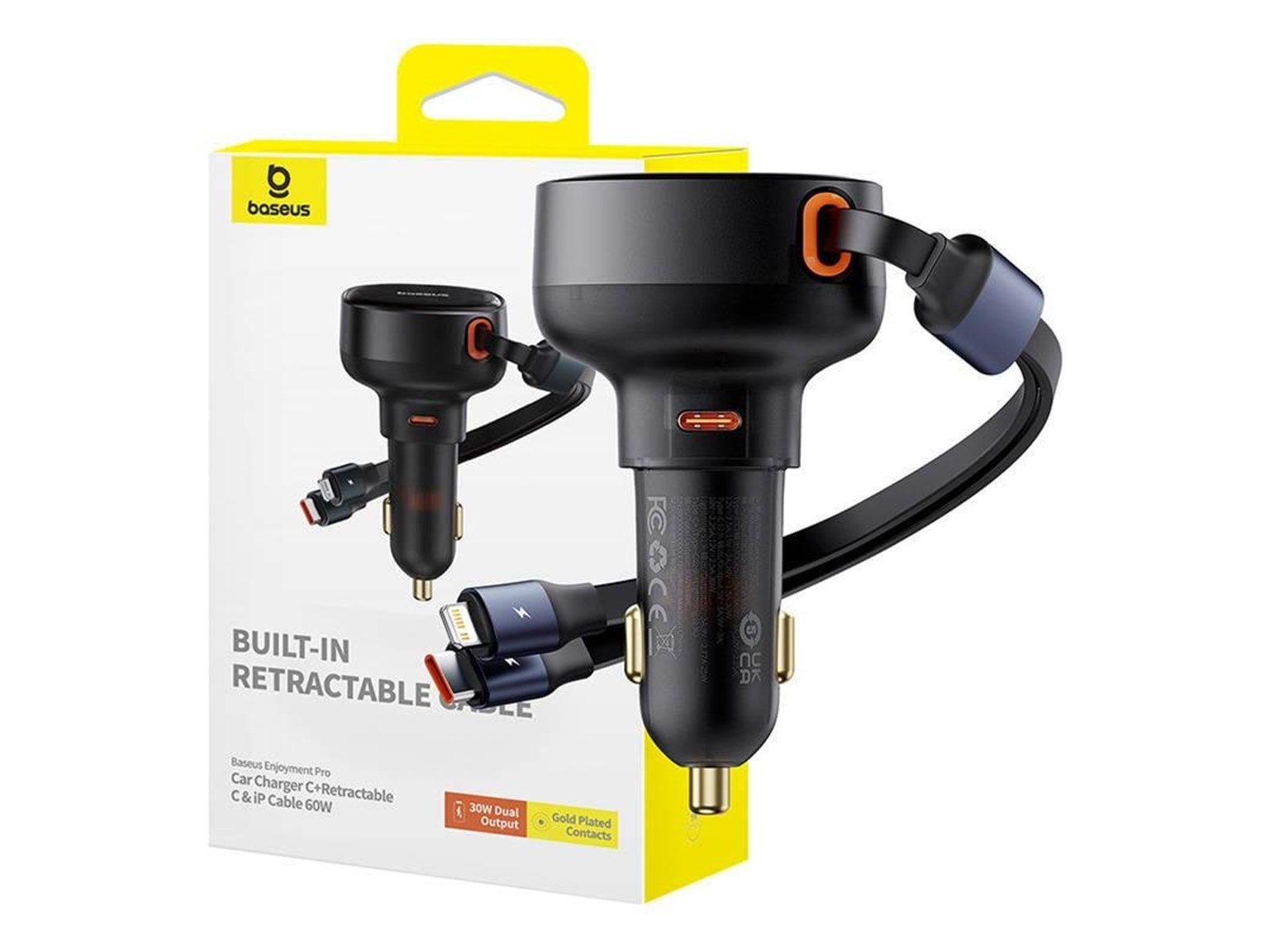 Baseus Car Charger  Enjoyment USB-C with USB-C cable and Lightning  60W (black)