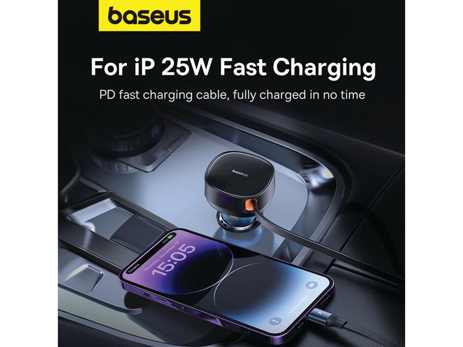 Baseus Car Charger  Enjoyment USB-C with USB-C cable and Lightning  60W (black)