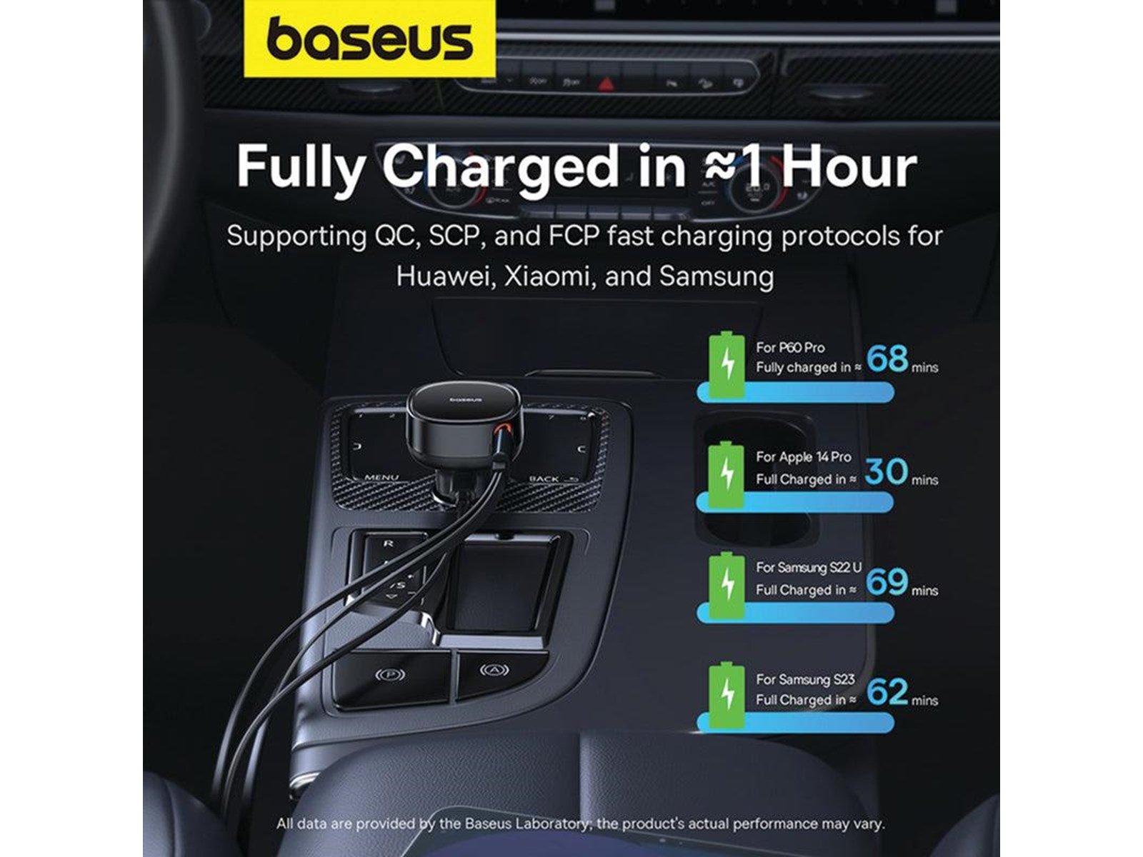 Baseus Car Charger  Enjoyment USB-C with USB-C cable and Lightning  60W (black)