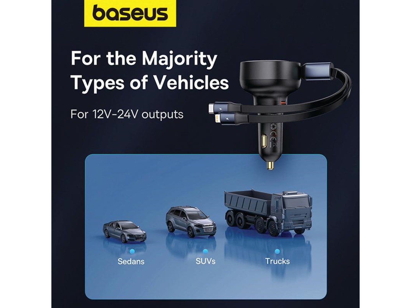 Baseus Car Charger  Enjoyment USB-C with USB-C cable and Lightning  60W (black)