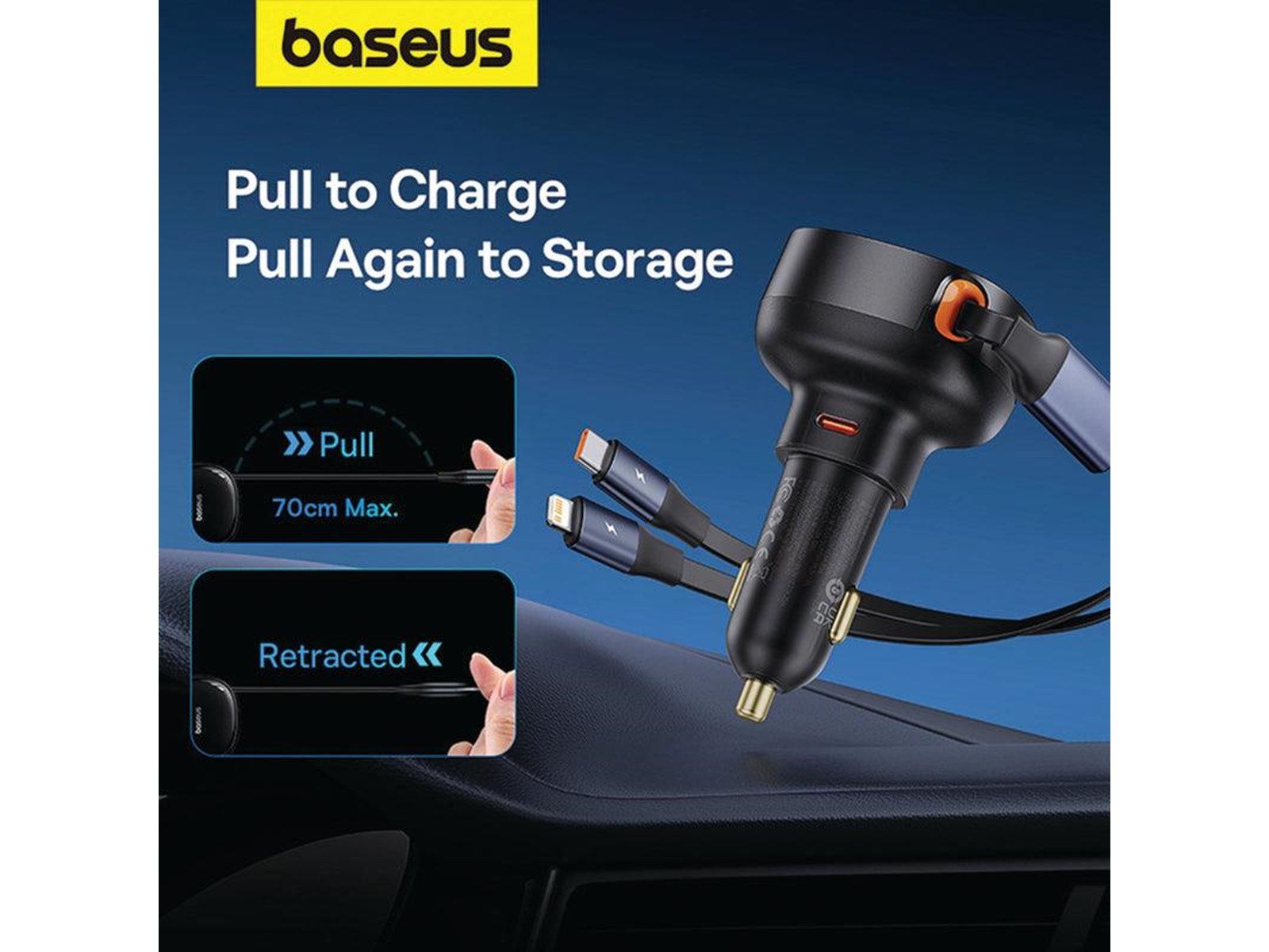 Baseus Car Charger  Enjoyment USB-C with USB-C cable and Lightning  60W (black)