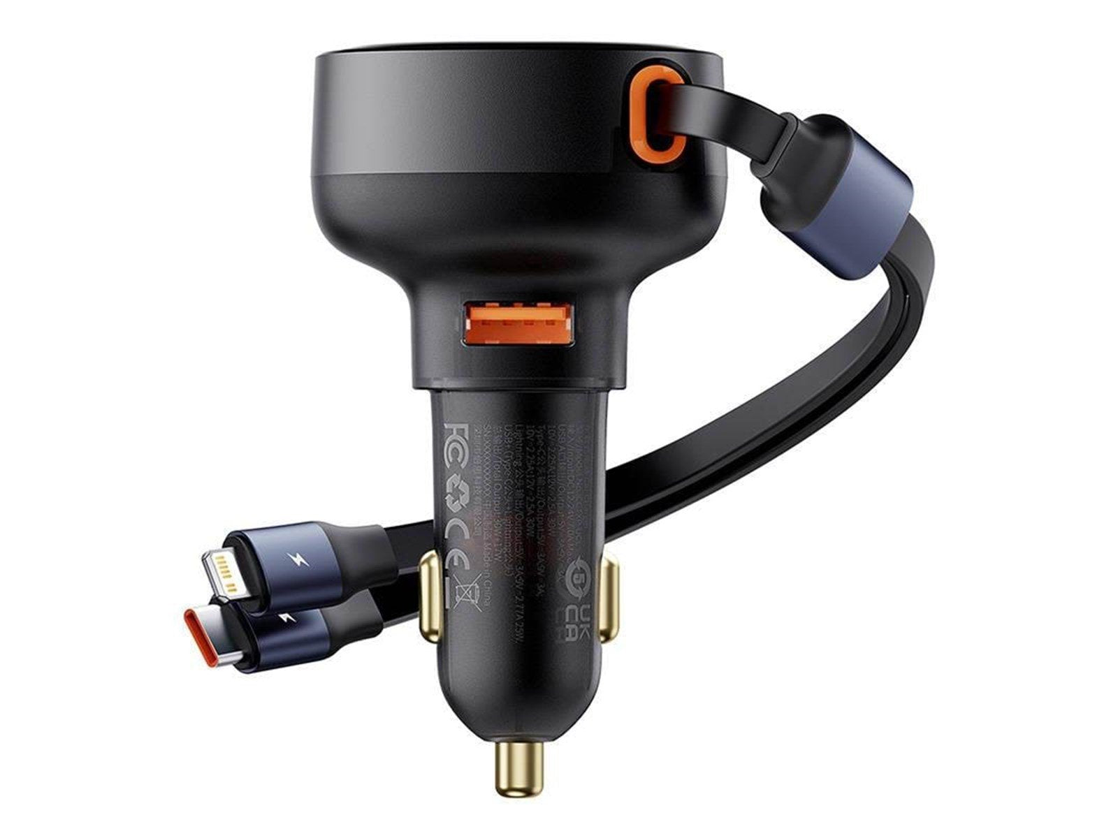 Baseus Car Charger  Enjoyment USB with USB-C cable and Lightning  60W (black)