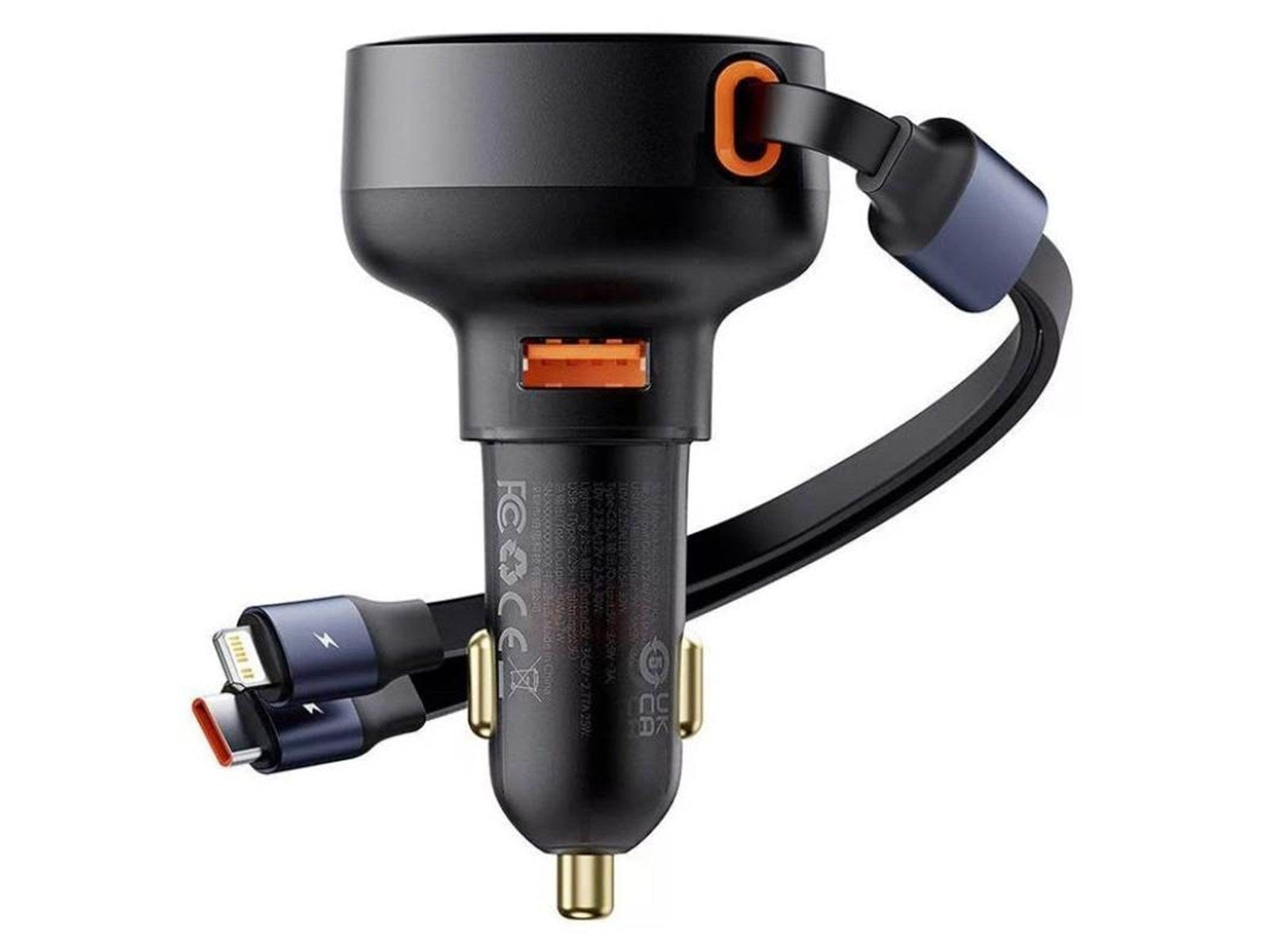 Baseus Car Charger  Enjoyment USB with USB-C cable and Lightning  60W (black)