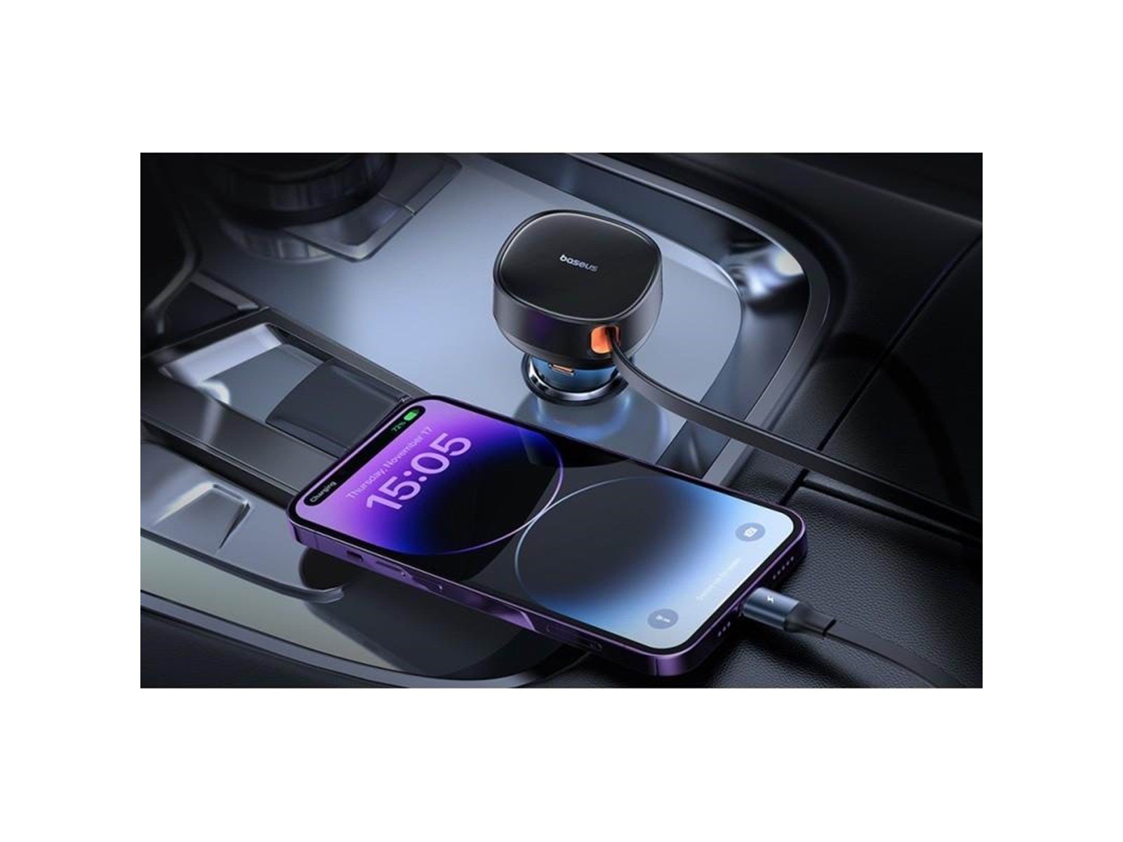Baseus Car Charger  Enjoyment USB with USB-C cable and Lightning  60W (black)